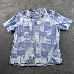 Levis Relaxed Fit Casual Button Shirt Blue Palm Tree Design Viscose Large